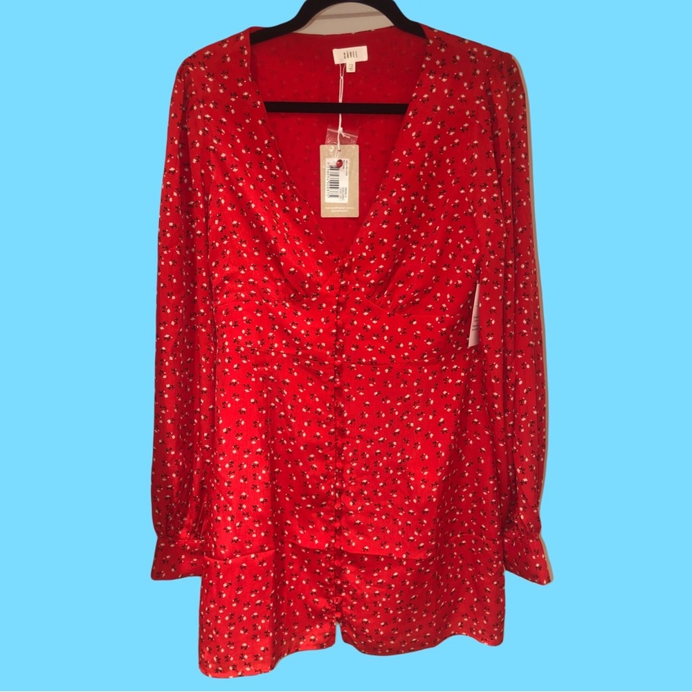 BNWT Savel Red Floral Long-sleeved Amelia Mini Dress size 12 - Picture 6 of 11